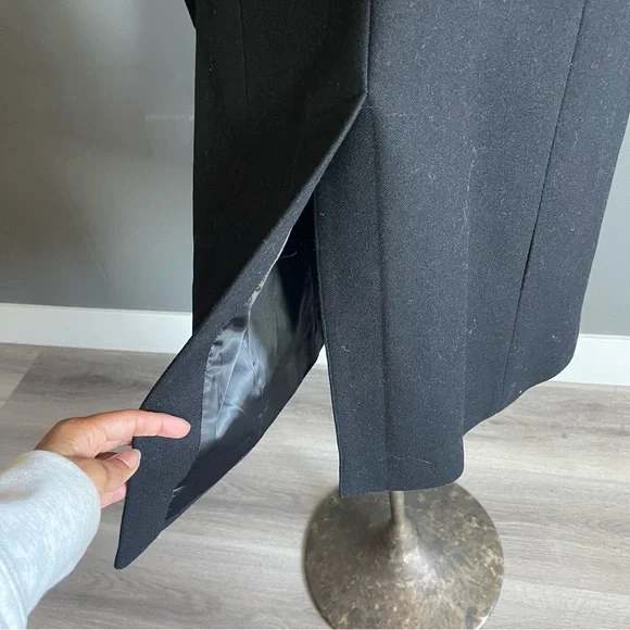Cole Haan Wool Asymmetric Zip Coat | Minimalist Black Long Coat | Size 4 - Picture 7 of 12